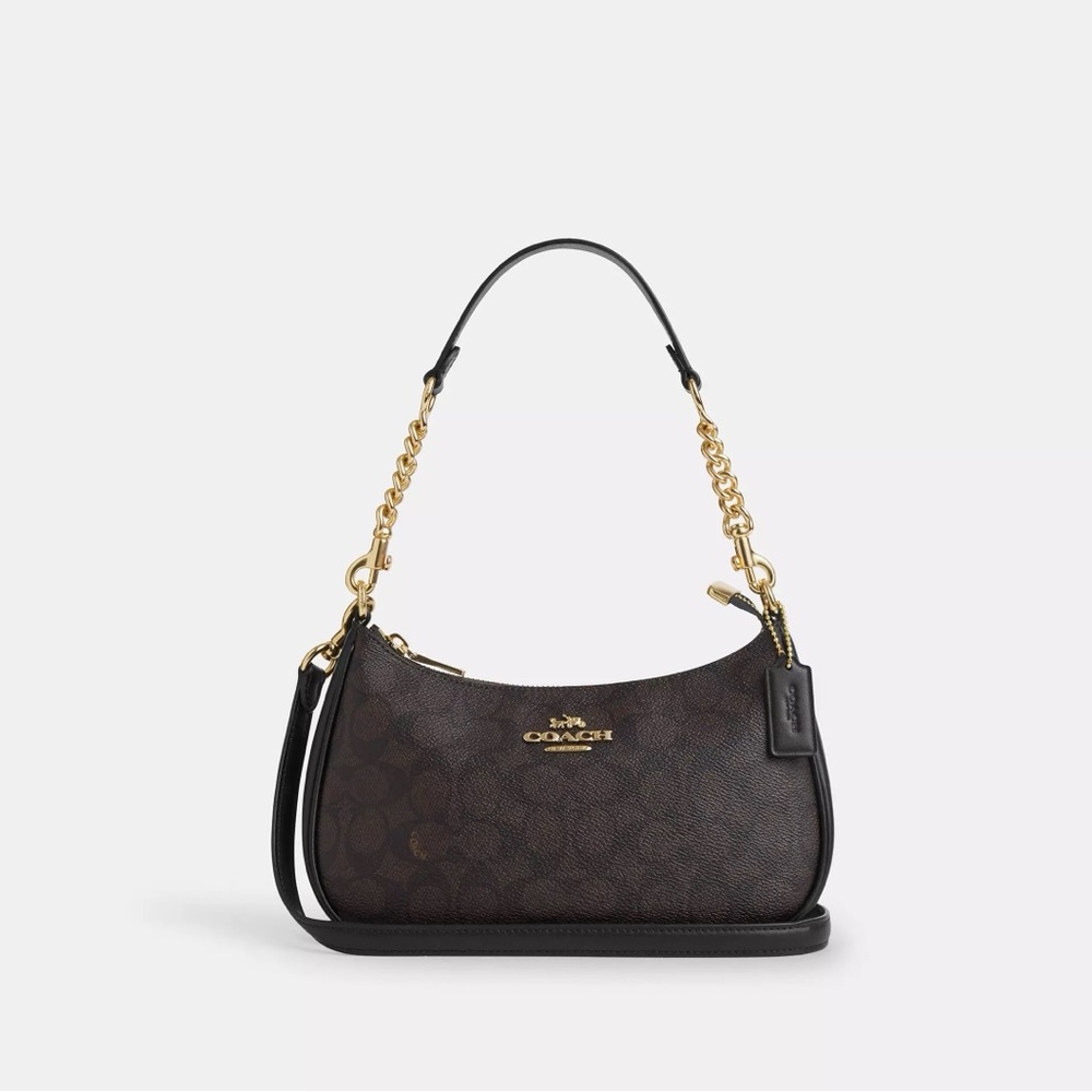 Coach Dark Brown Shoulder Bag with Gold Accents